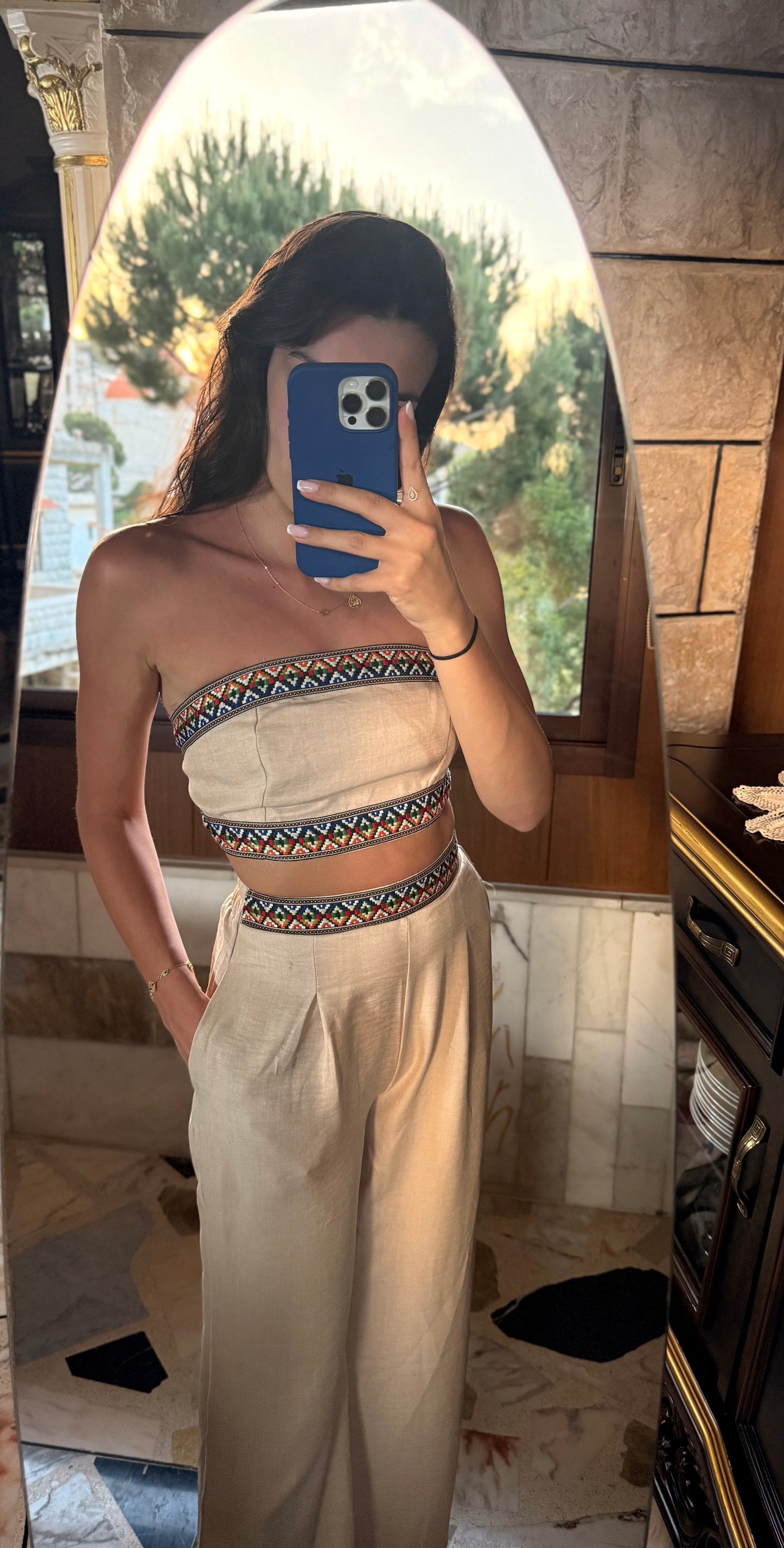Beige Two-Piece Set With Back Tie