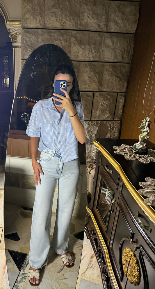 Blue Cropped Shirt