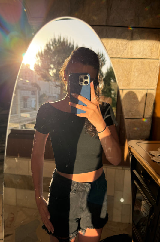 Black Basic Open Back Crop Top
