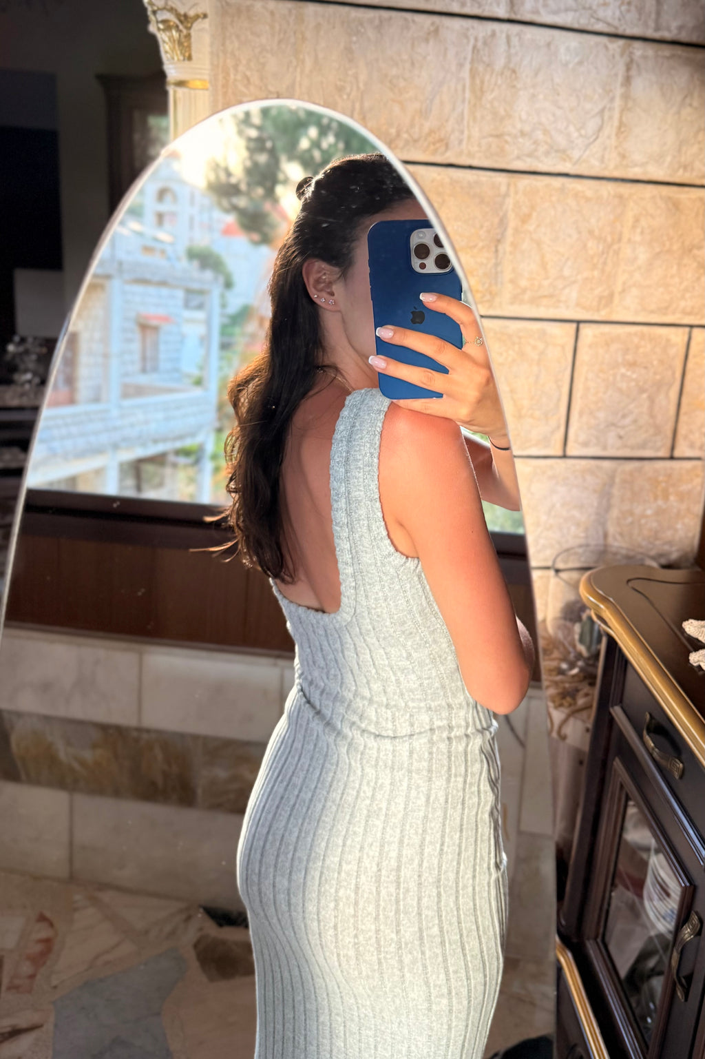 Gray Open-Back Dress