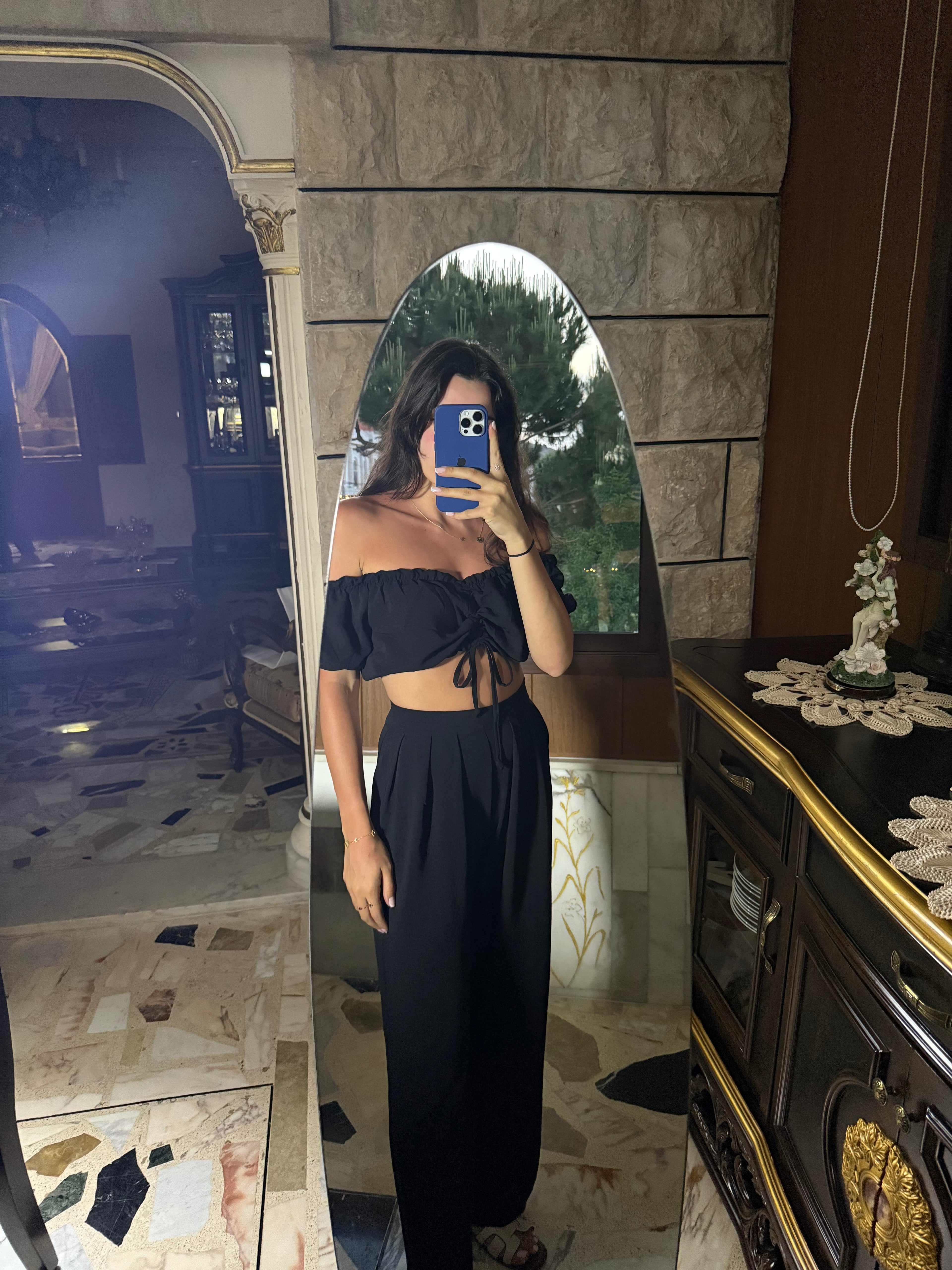 Two-Piece Black Off-Shoulder Set
