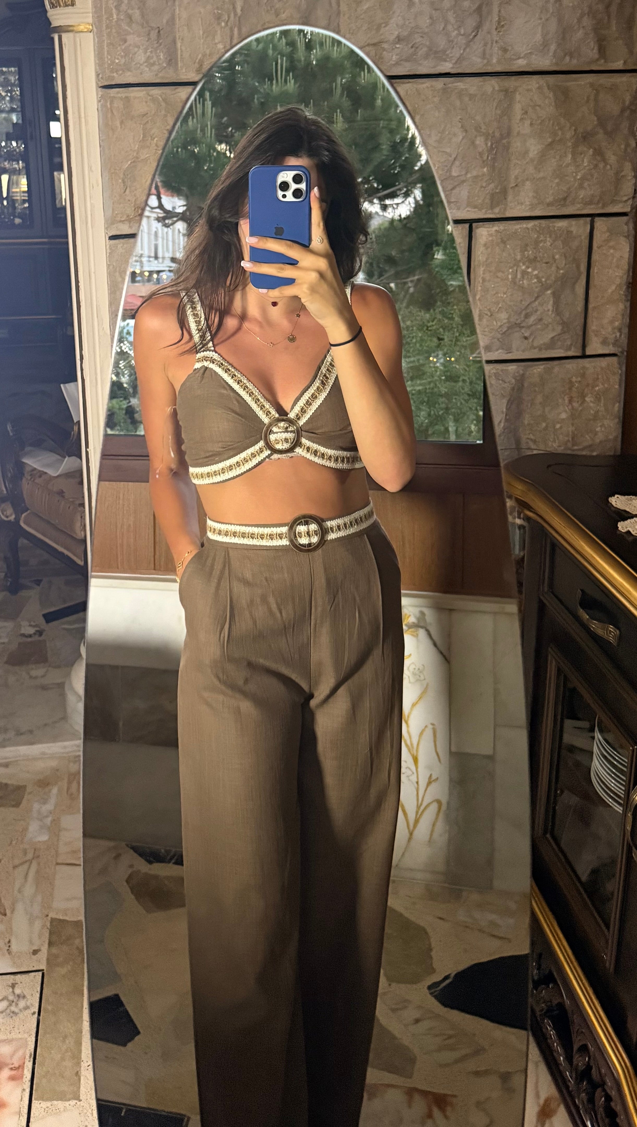 Beige Minimalist Top & Pants Co-ord Set