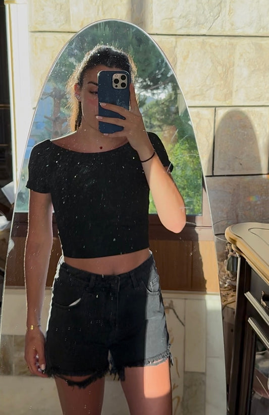 Black Ripped Denim Shorts