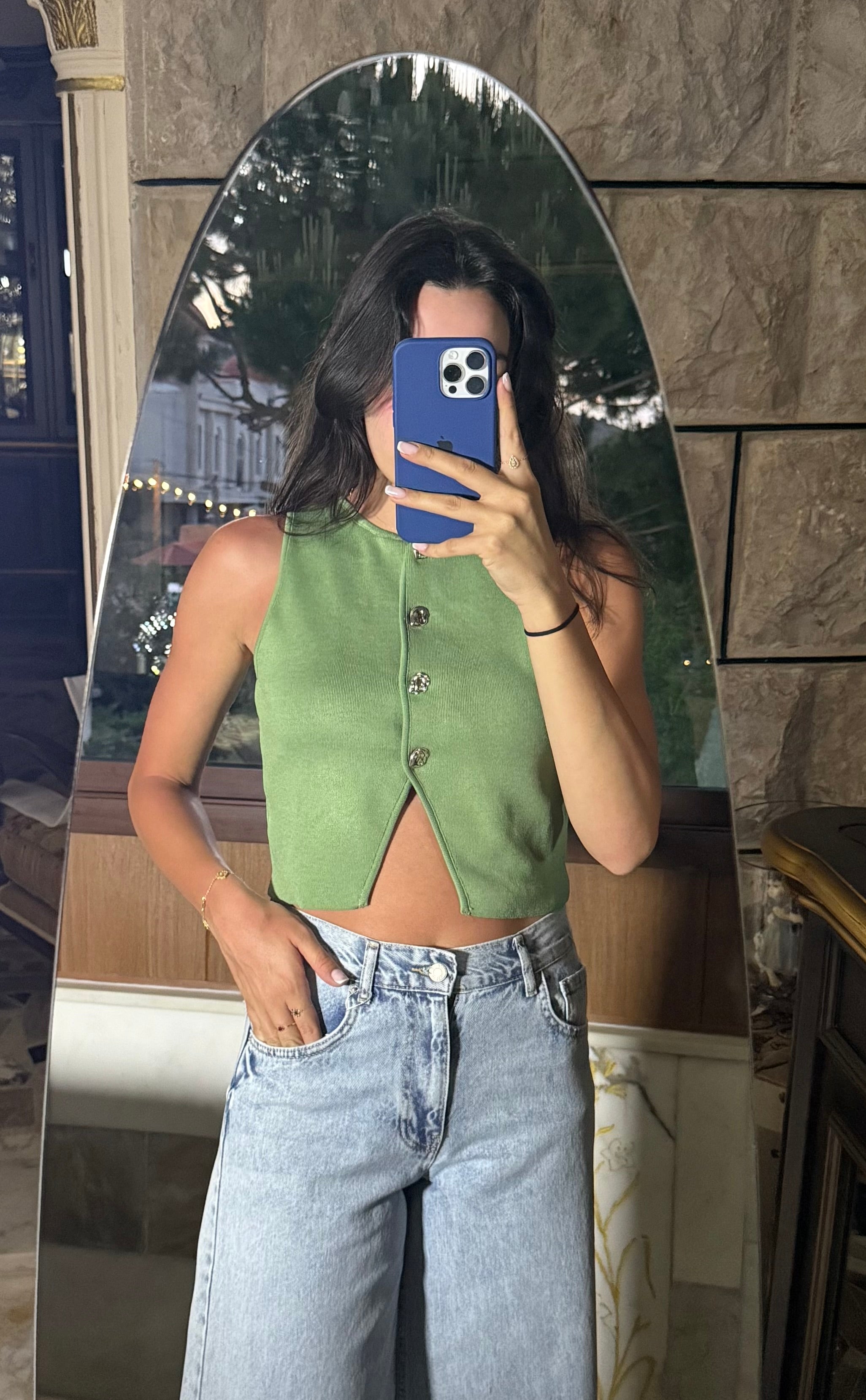 Green Knitted Crop