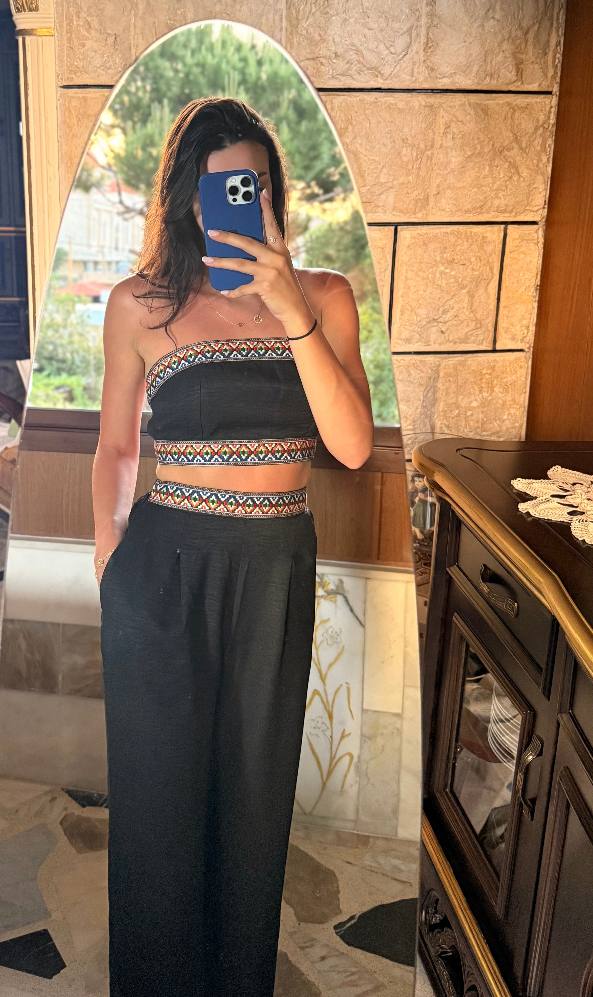 Black Two-Piece Set With Back Tie