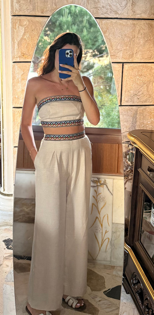 Beige Two-Piece Set With Back Tie