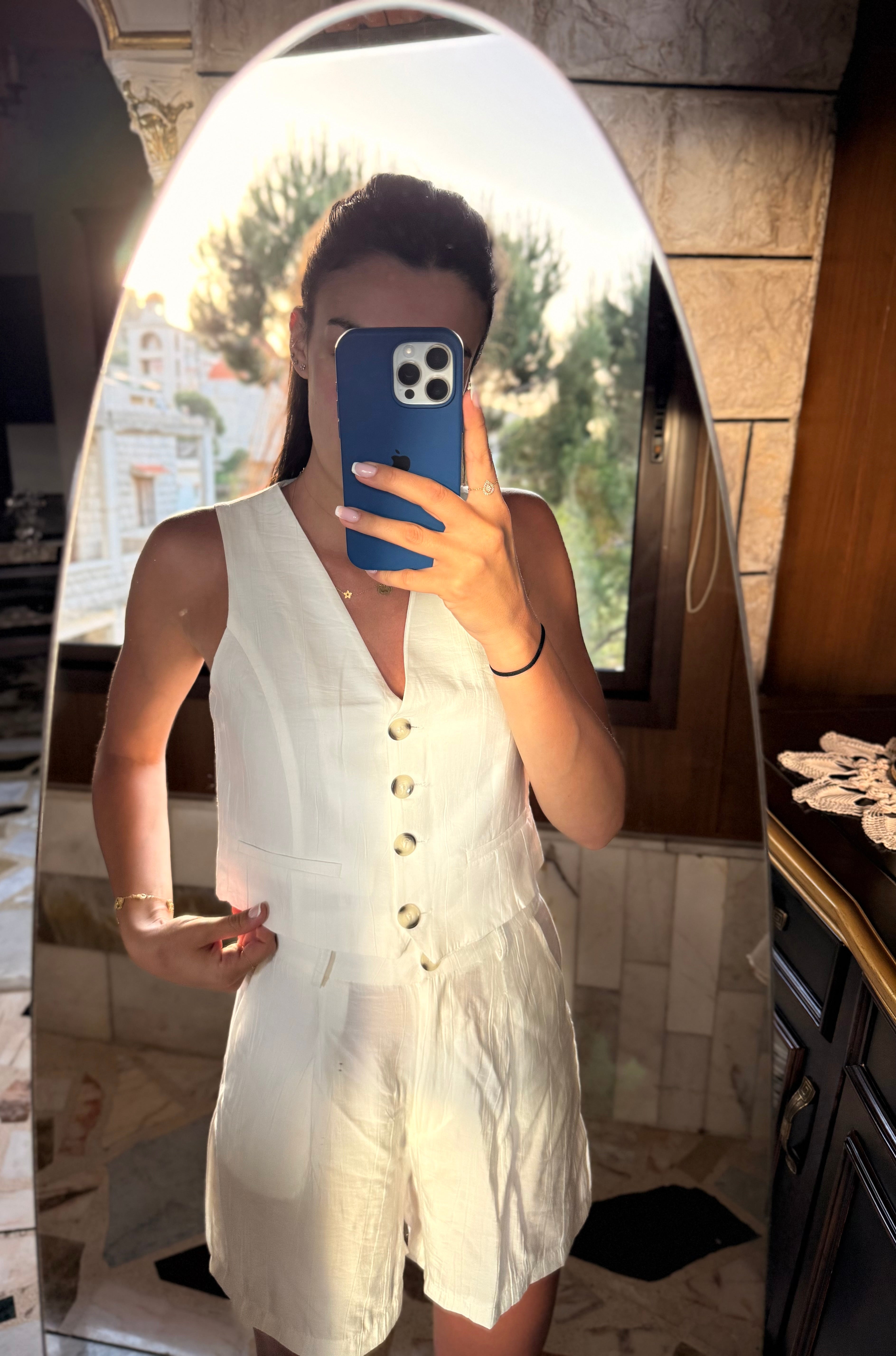 White Short & Vest Set