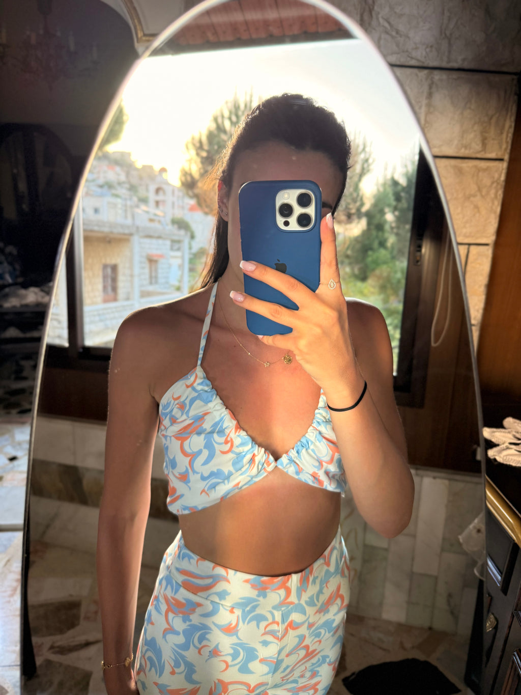 Blue & White Minimalist Top & Pants Co-ord Set