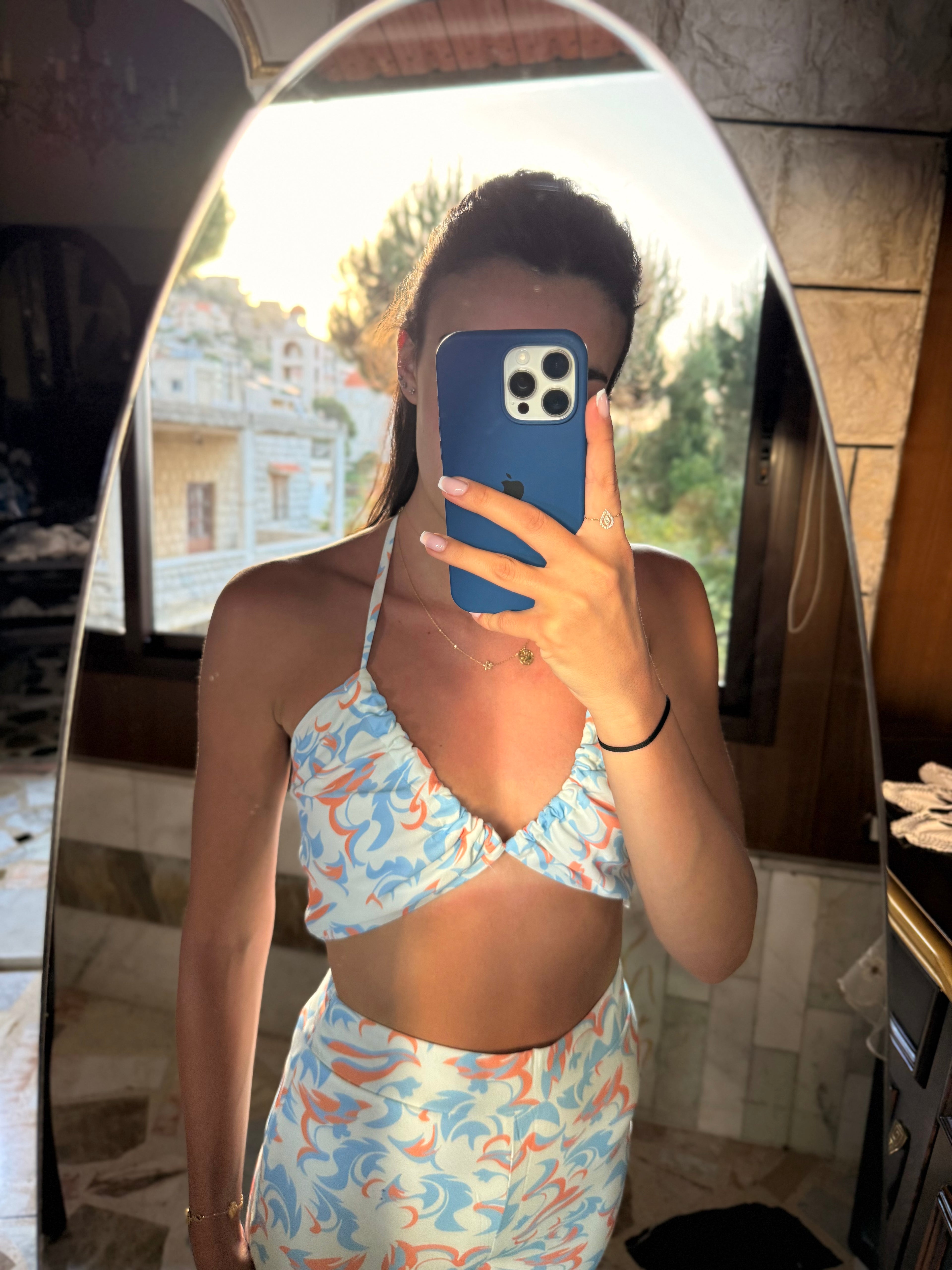 Blue & White Minimalist Top & Pants Co-ord Set