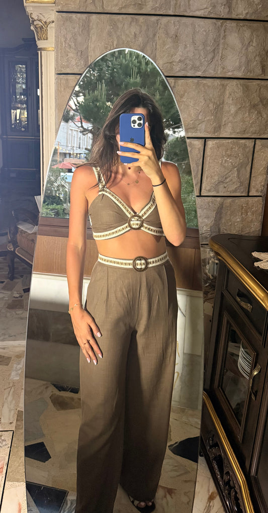 Beige Minimalist Top & Pants Co-ord Set