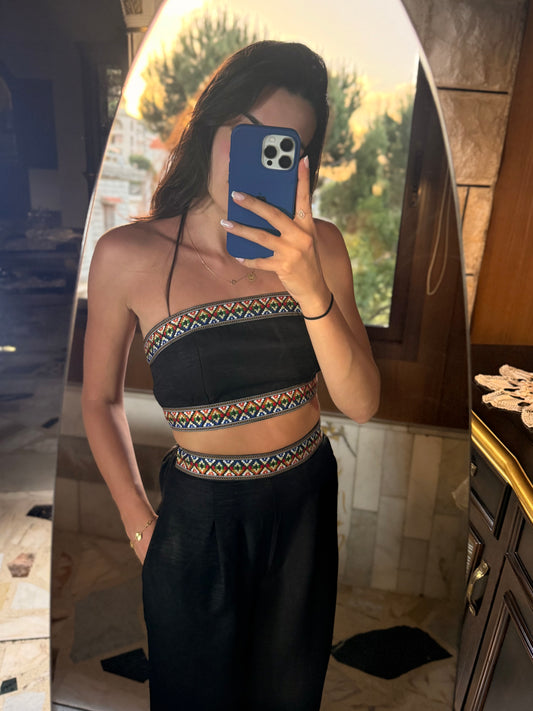Black Two-Piece Set With Back Tie