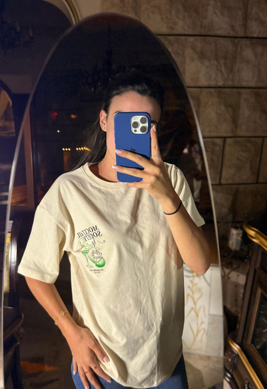Beige Oversized Graphic Tee